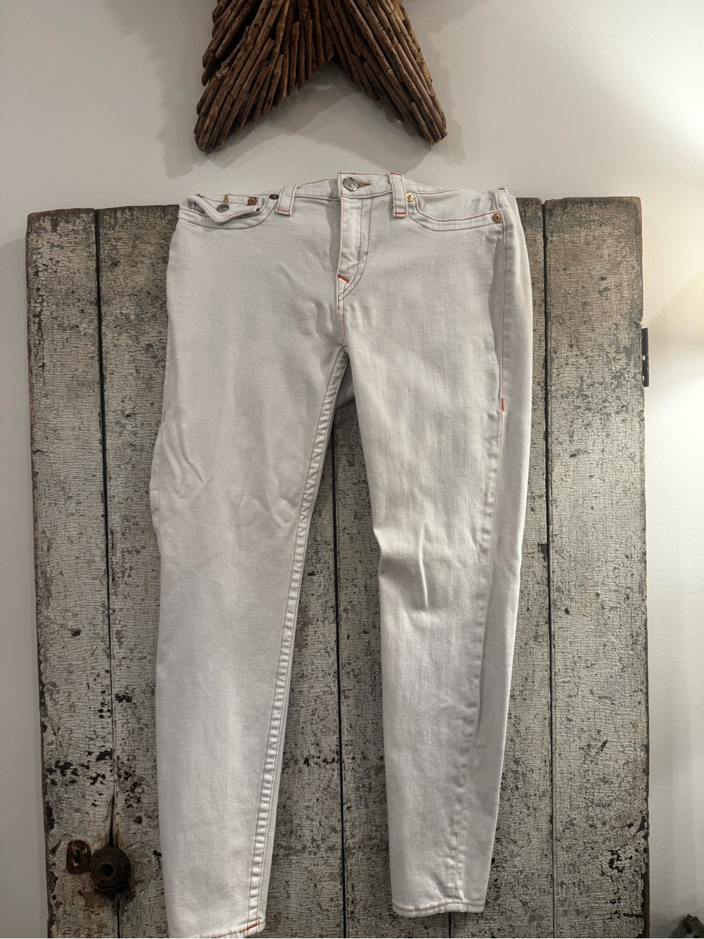 True Religion World Tour White Skinny Jeans Size 30 Contrast Stitching